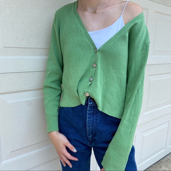 Thrifted cropped green cardigan💚🍀🐸 - Picture 1 of 2